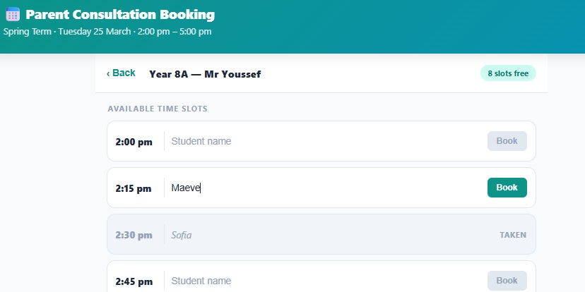 Parent Booking App
