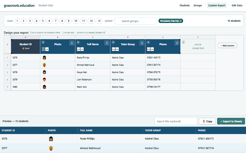 Custom export designer